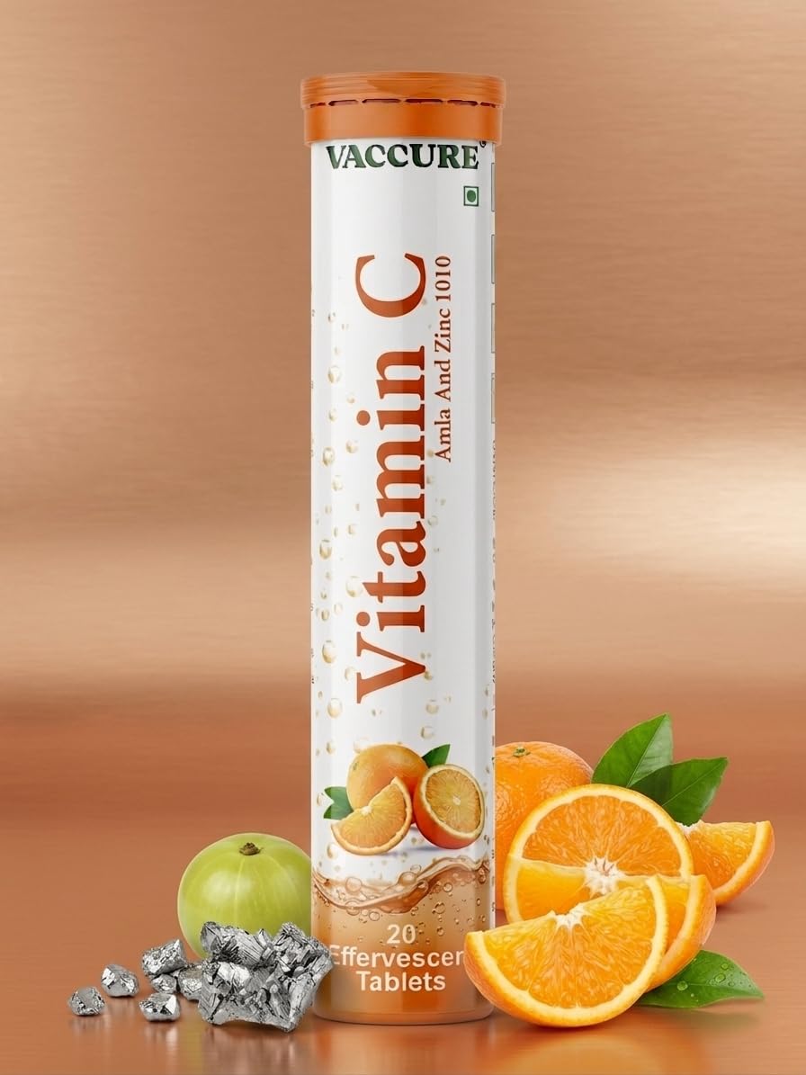 VACCURE Vitamin C Effervescent Tablet, 20 Count, with L-Glutathione, Gluten Free, Orange Flavor, for Skin Brightening, Adults