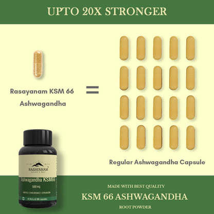 Rasayanam Ashwagandha Ksm-66 (500 Mg) Pack Of 3 Extra Strength Natural Formulation Support Strength & Energy Withania Somnifera Extract, capsule