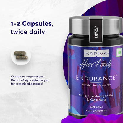 Kapiva Endurance Capsules - Research-backed blend of 14 Herbs & 7 Bhasmas like Ashwagandha, Shilajit & Gokshura to unlock peak performance - Pack of 2