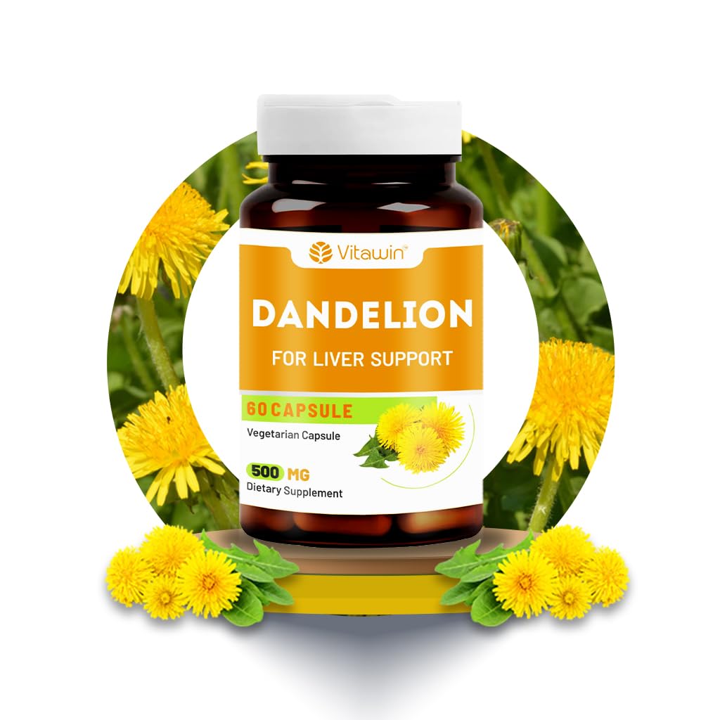 VitaWin Dandelion Capsules 500mg | Herbal Supplement for Daily Wellness, Plant-Based Nutrition & Antioxidant Support | 60 Vegetarian Capsules