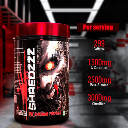 Shredzzz Thermogenic Fat Burner Pre-Workout Supplement | Extreme Energy, Intense Focus | 3000mg Citrulline Malate, 2500mg Beta-Alanine, 299mg Caffeine Anhydrous | 450g | Lemon Masala
