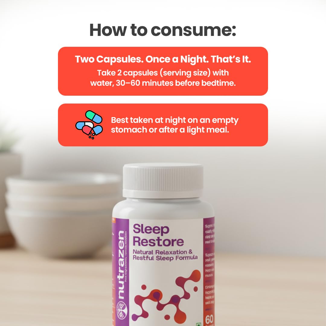 Nutrazen Sleep Restore – 60 Capsules | Triple Magnesium Formula (Bisglycinate, Threonate, Oxide) | Chamomile Extract, Valerian Root, Lavender, Ashwagandha | Zinc, L-Theanine, Glycine | Supports Relaxation, Calm & Restful Sleep
