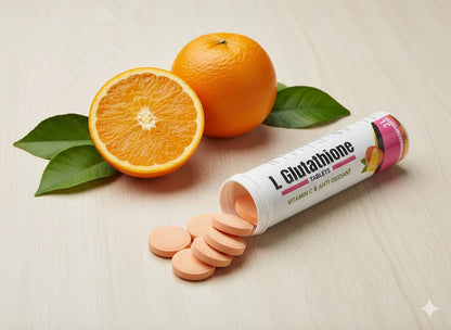 JINAMRITH Herbs L-Glutathione Effervescent Tablets with Vitamin C & E – 15 Tablets (Orange Flavour)