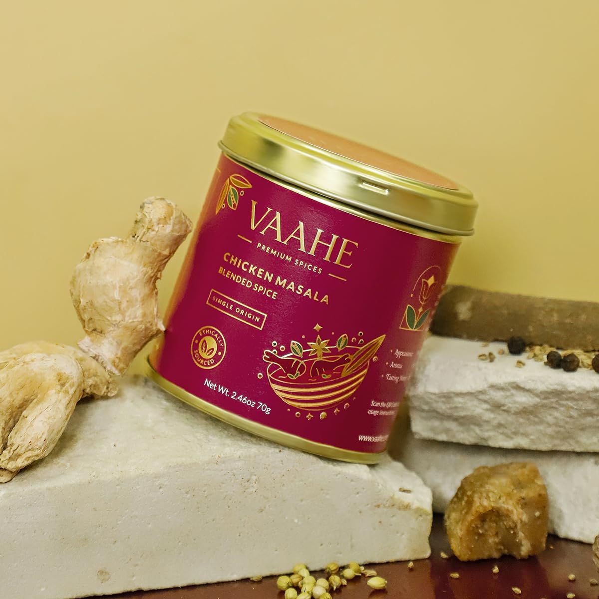 VAAHE Chicken Masala | 17+ Natural Spices | Freshly Ground and Packed | 100% Pure and Natural | Single Origin | Premium Tin Box (70 gm)