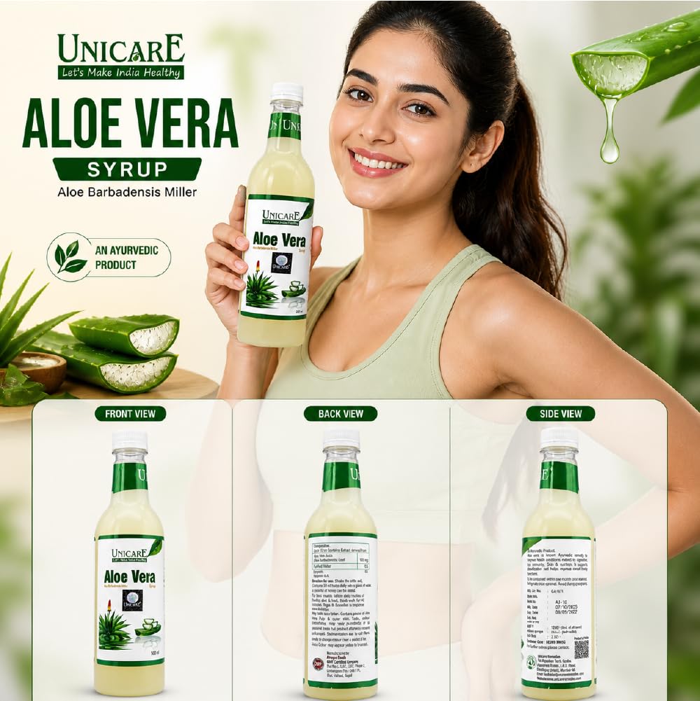 Unicare Aloe Vera Juice | Natural Detox Drink for Digestion & Liver Support | Boosts Immunity & Energy | Supports Skin & Hair Health | No Added Sugar, No Chemicals | 500ml (500 ml (Pack of 1))