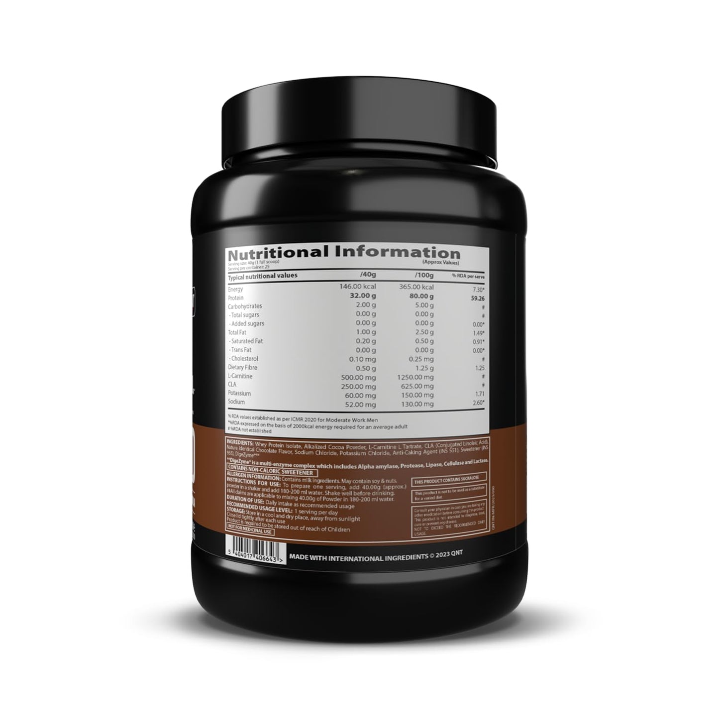 QNT ISO Ripped Whey Protein Isolate Powder | With L-Carnitine & CLA | 32g Pure Whey Isolate per Serving | Supports Lean Muscle Growth & Weight Loss | Choco Brownie Flavor, 1 Kg