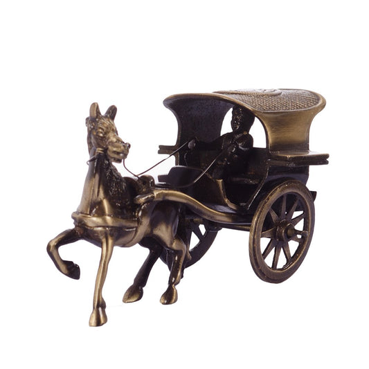 eCraftIndia Antique Finish European Horse Cart Brass Showpiece (15 cm x 8 cm x 9