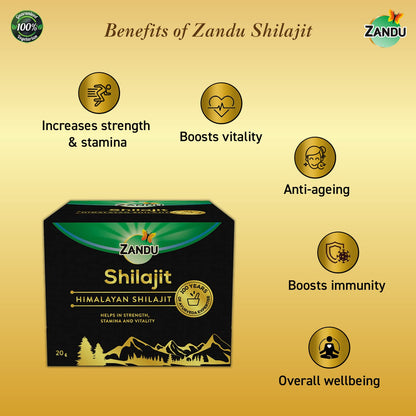 Zandu Pure Himalayan Shilajit Resin, 20 Grams (Pack of 1) | Natural & Ayurvedic| Helps Enhance Strength & Stamina | Maintains Overall Holistic Wellness, 40 Servings