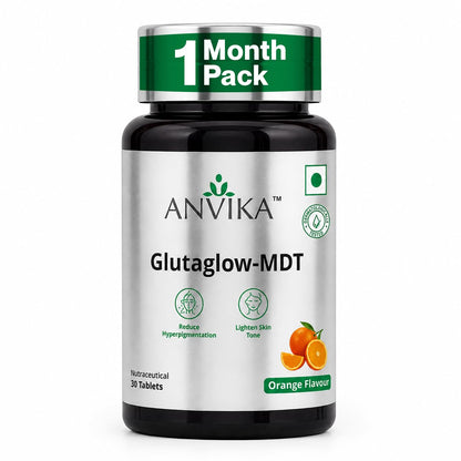 Anvika Glutaglow Glutathione Tablets For Skin Health | Skin Brightening Glutathione Tablet | Reduces Pigmentation | Enhances Skin Tone | Antioxidant Rich Nutraceutical Supplement (Orange Flavour 30 Tablet)