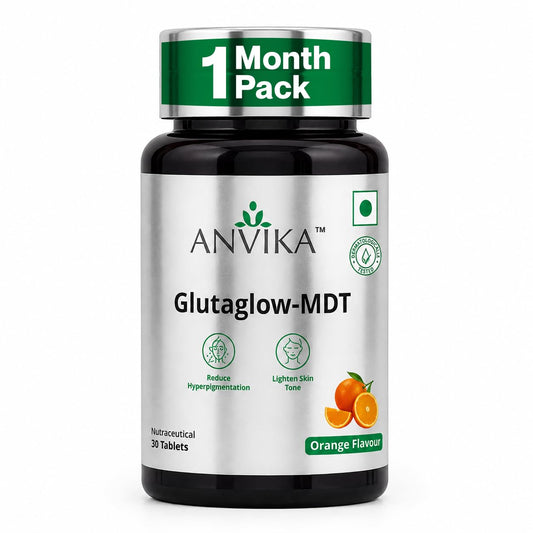 Anvika Glutaglow Glutathione Tablets For Skin Health | Skin Brightening Glutathione Tablet | Reduces Pigmentation | Enhances Skin Tone | Antioxidant Rich Nutraceutical Supplement (Orange Flavour 30 Tablet)
