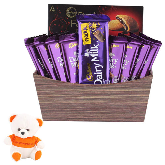 SFU E Com Dairy Milk Crackle for Valentine Gift | Dairy Milk Chocolate Basket | Chocolate Gift Hamper for Valentine |Valentine Specail Teddy Bear | 949