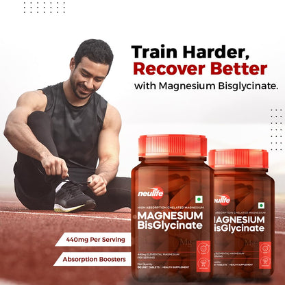 Neulife Magnesium Bisglycinate 440 mg Supplement | High Absorption-High Potency Formula | Supports Sleep, Recovers Muscles | (60tabs)