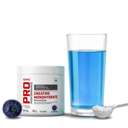 GNC Pro Performance Pure Micronized Creatine Monohydrate Powder | 100 Gm | Blueberry | Instantized | Increase Muscle Mass | Rapid Absorption | Lab Tested | Boosts Athletic Performance | Imported