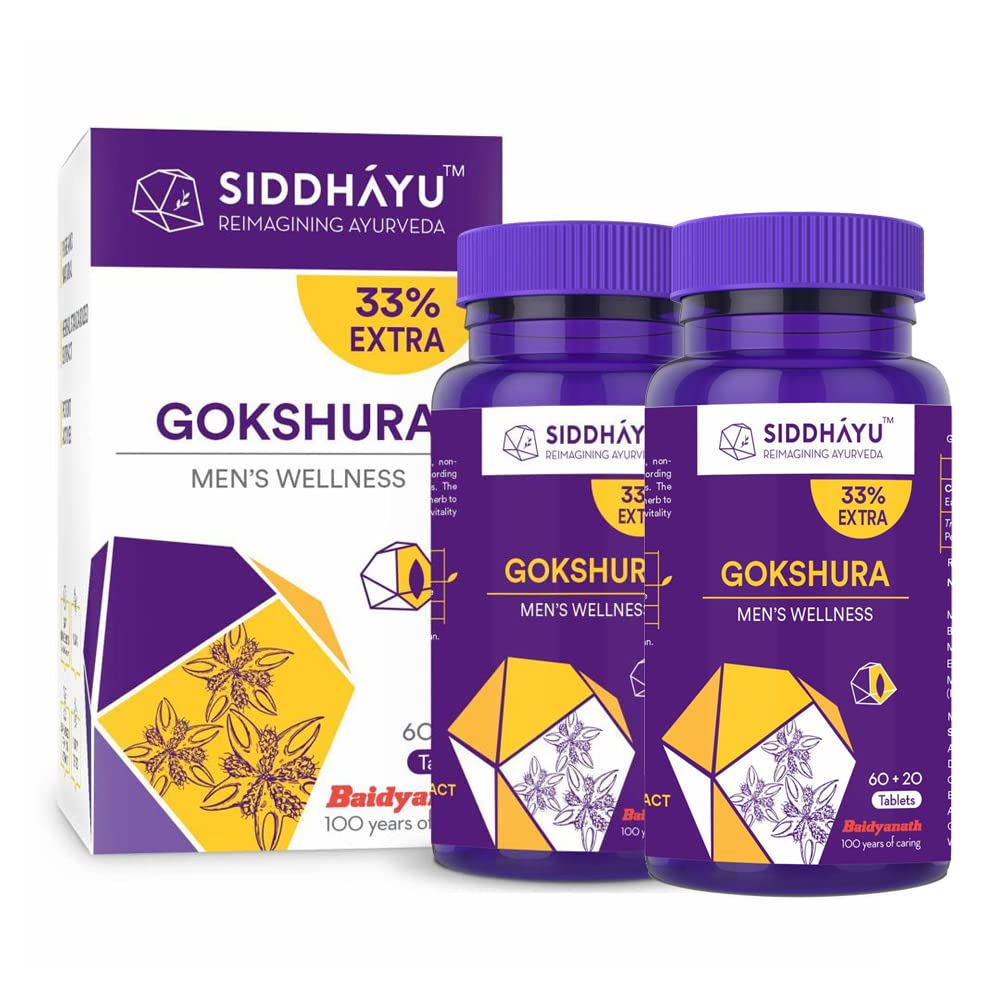 Siddhayu Gokshura Tablet | Men's Wellness | Tribulus| Enhances Immunity-Boosting and Strength | 60 + 20 Tablets Free - Pack of 2