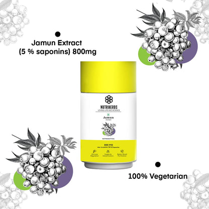 NUTRiHERBS Jamun Seed Extract Capsules 800mg | Herbal Supplement for Di- image 3