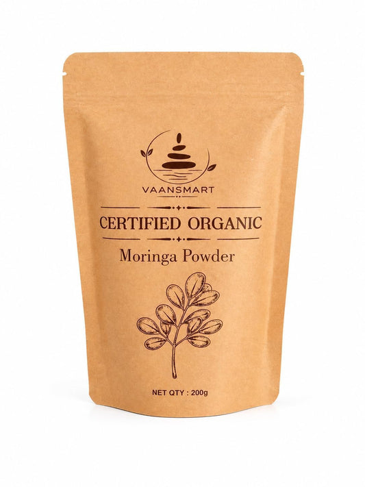 Organic Moringa Oleifera Leaf Powder | Rich in Antioxidants & Immune Vitamins | Pure Leaves Without Stems | Great Superfoods for Tea or Drink | India Grown, Vegan (200 gm)