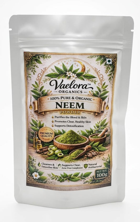Vaelora Organics Neem Powder 100g | 100% Pure & Organic Neem Leaf Powder | For Skin, Hair & Face Pack | Acne Control, Dandruff Care & Detox | Natural Antibacterial Herbal Powder
