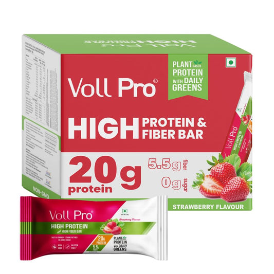 Voll Pro Plant Protein Bar with Daily Greens - High Protein 20g, Fiber 5.5g, 0g Sugar - Strawberry Flavour- Non-GMO- Gluten & Trans Fat Free-Crunchy, Delicious Nutrient-Rich Protein Bars,(50g X 6 Bar) -Pack Of 6 Bar (Pack Of 6, Strawberry)