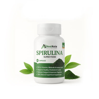 Neelasia 100% Organic Spirulina Capsules (1500mg Per Serving) | Natural Superfood Supplement | Rich in Protein, Iron & Antioxidants | Supports Immunity, Energy & Detox | 60 Capsules