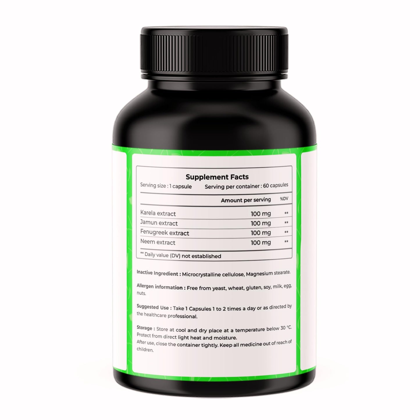 VREEX Diabetic Care Karela Jamun Neem Fenugreek Extract Capsules | Blood Sugar Support & Metabolism Booster | Herbal Wellness Supplement | 60 Veg Capsules