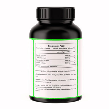 VREEX Diabetic Care Karela Jamun Neem Fenugreek Extract Capsules | Blood Sugar Support & Metabolism Booster | Herbal Wellness Supplement | 60 Veg Capsules