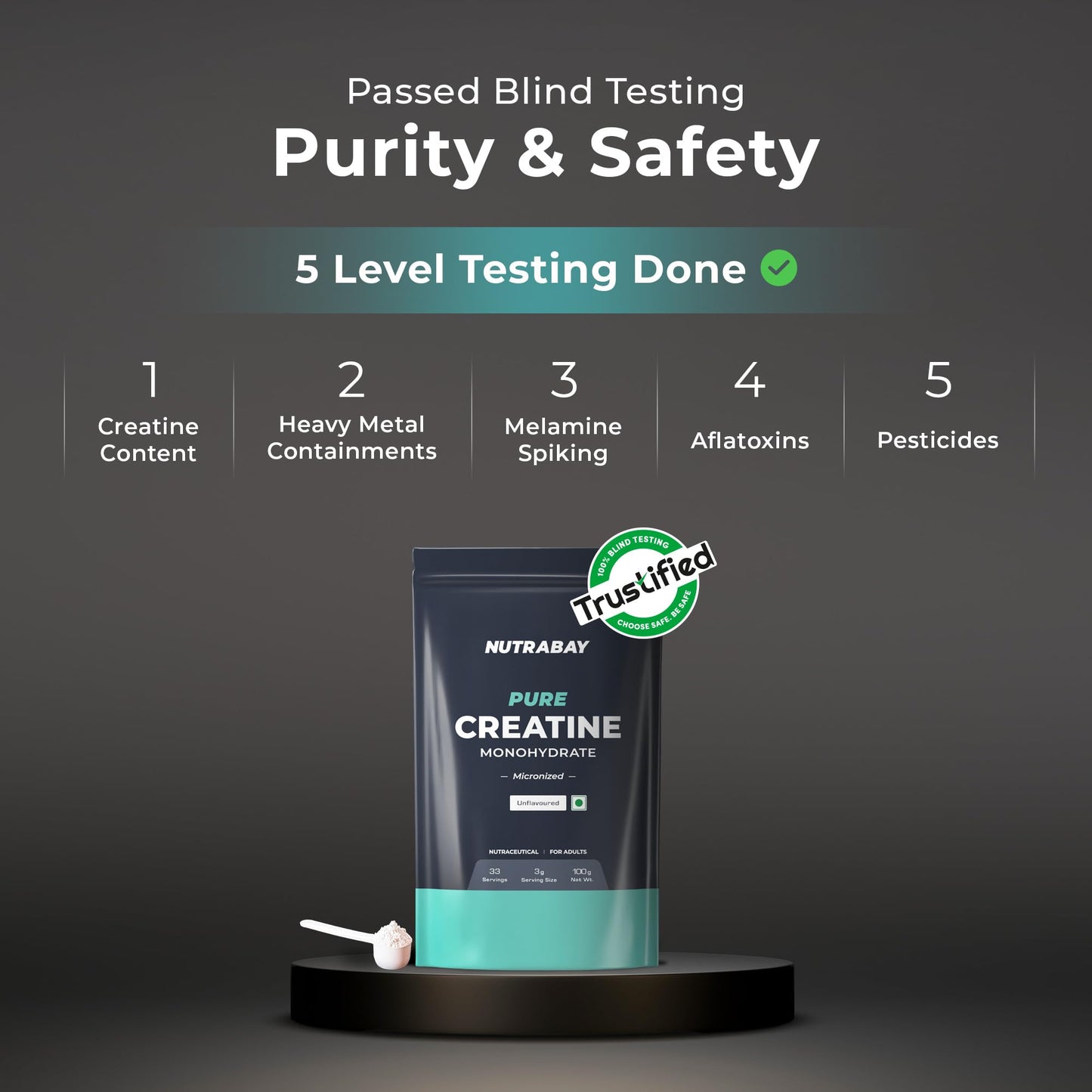 Nutrabay Pure Micronised Creatine Monohydrate Powder 3000 mg/Serving – Pre/Post Workout Supplement for Muscle Gain & Recovery |33 Servings – 100g, Unflavoured | Trustified Certified | 100% Authentic