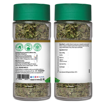 Keya Basil | Freeze Dried | Seasoning for Pasta, Pizzas, Soups, and Salads | Rich in Antioxidants & Supports Digestion | No Artificial Flavours or Colours | 12g