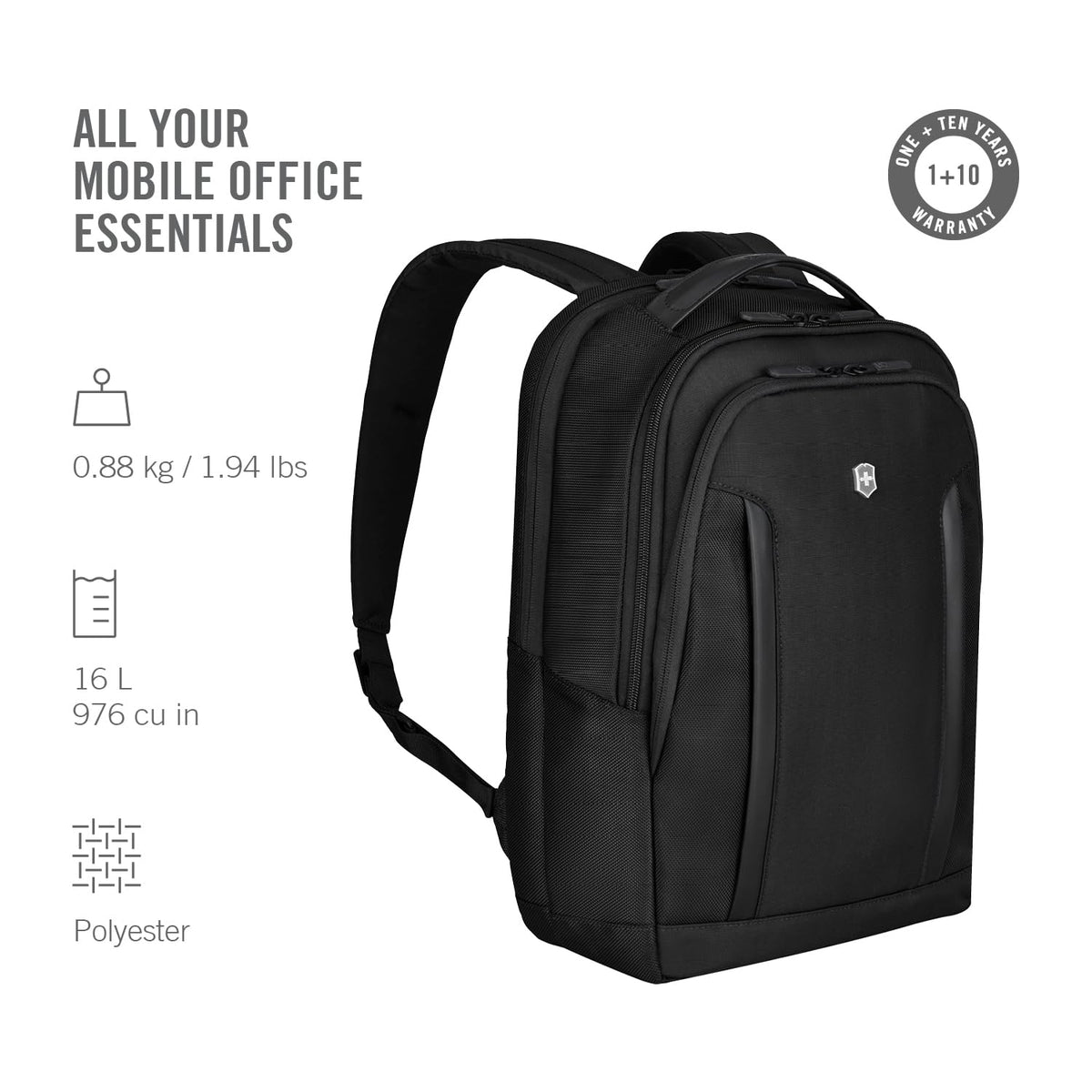 Victorinox Swiss Designed Altmont Professional Compact Laptop Backpack, Black, One Size, 16 IN (602151)
