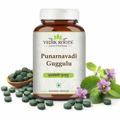 Vedikroots Punarnavadi Guggulu - Natural Diuretic | Promotes Healthy Liver & Kidney Functions | Ayurvedic Supplement for Swelling | 60 Tablets | Pack of 1