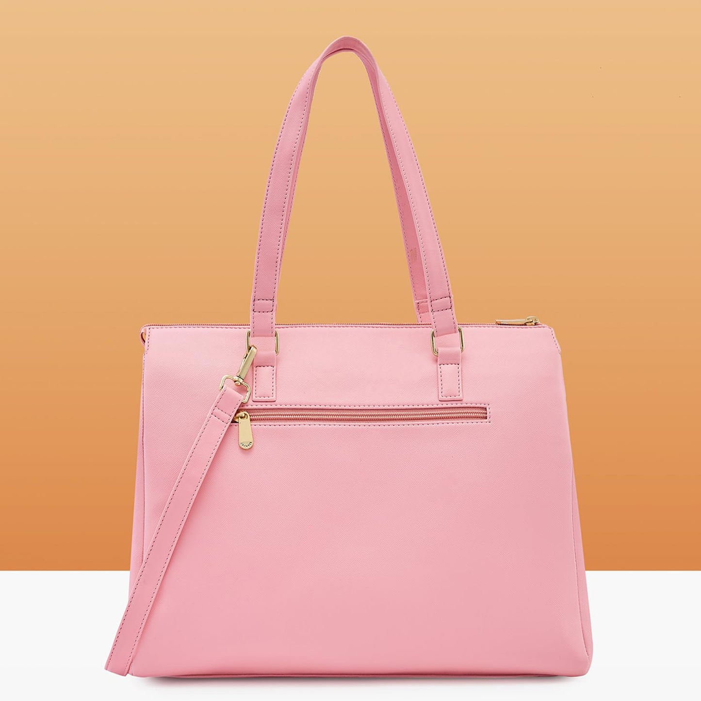 Caprese Ginty Satchel Bag, Medium | Stylish Solid Handbag for Women with Comfortable Flat Handles, Adjustable & Detachable Sling Strap | Secure Zip Closure | Perfect for Casual & Daily Use (Pink)