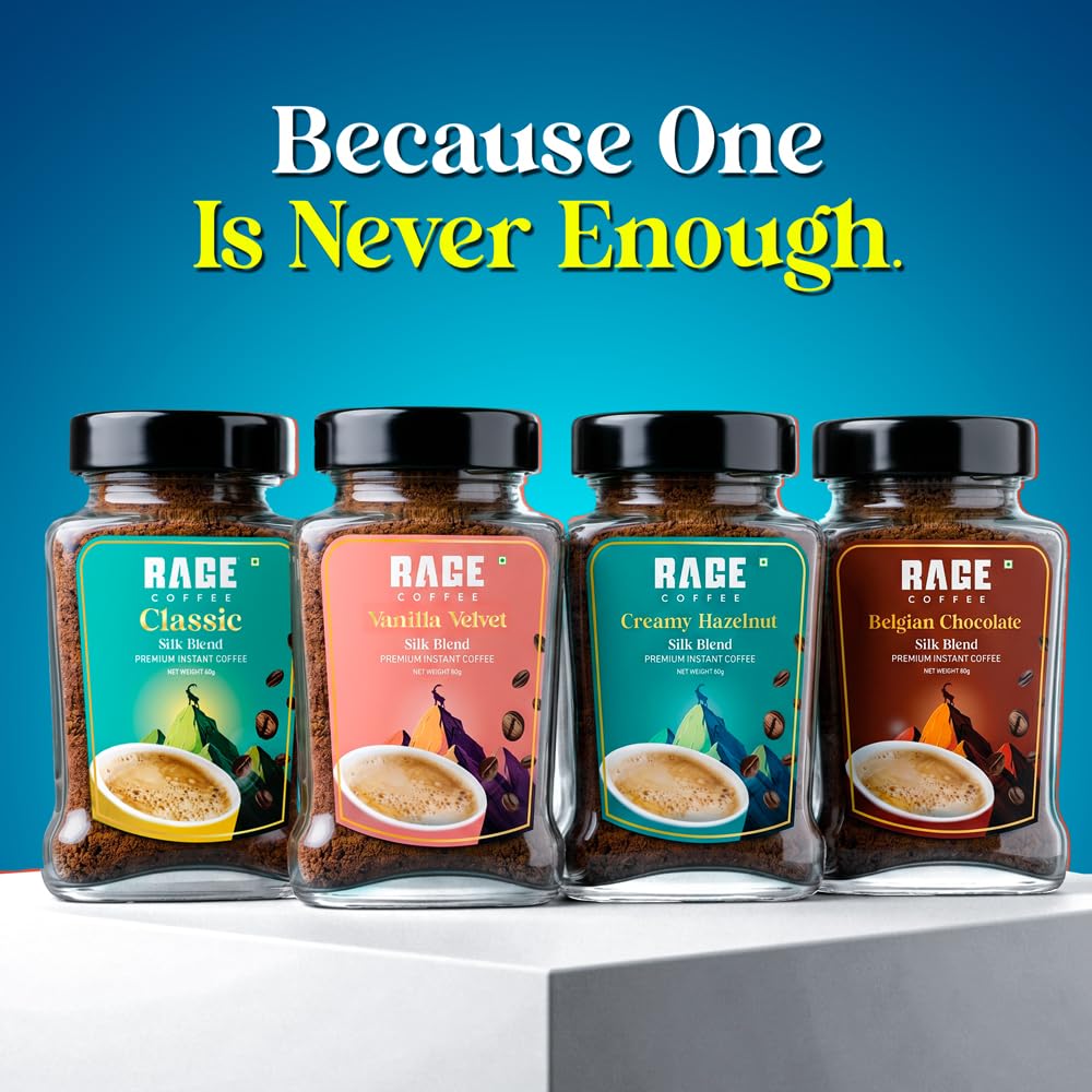 Rage Coffee Silk Blend Instant Coffee Powder | Creamy Hazelnut Silk Blend Flavoured Coffee 60 GMs | Premium, Bold & Smooth