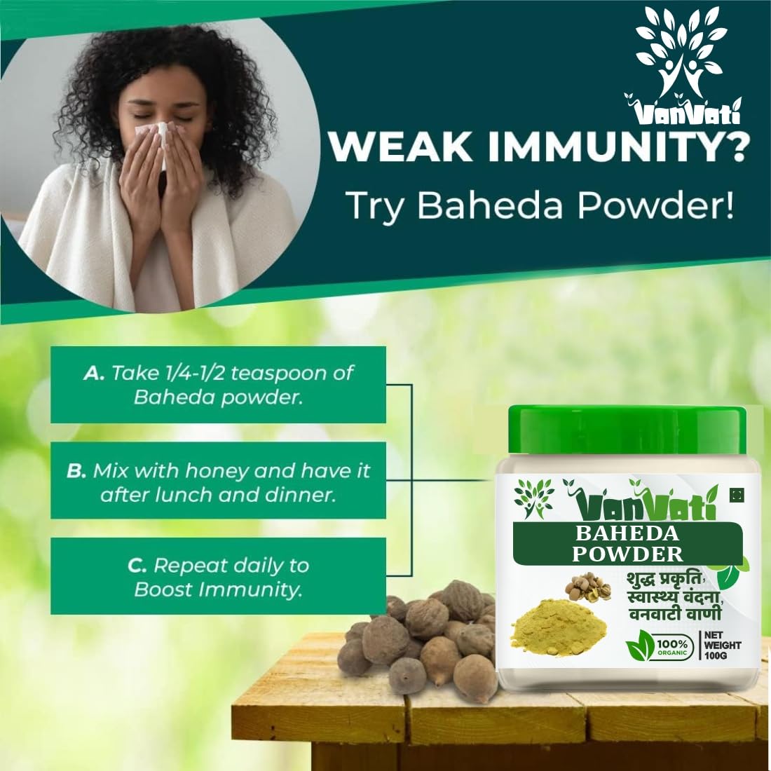 VANVATI Premium Baheda Powder Herbal For Health Care And Wellness Powder 100gm