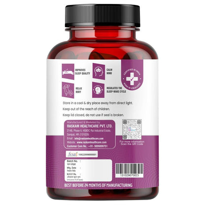 Raskam Healthcare Melatonin with Valerian Root, Chamomile & Vitamin B6 | Sleep Support Supplement | Capsules for Deep & Restful Sleep | Non-Habit Forming | 100 Veg Capsules