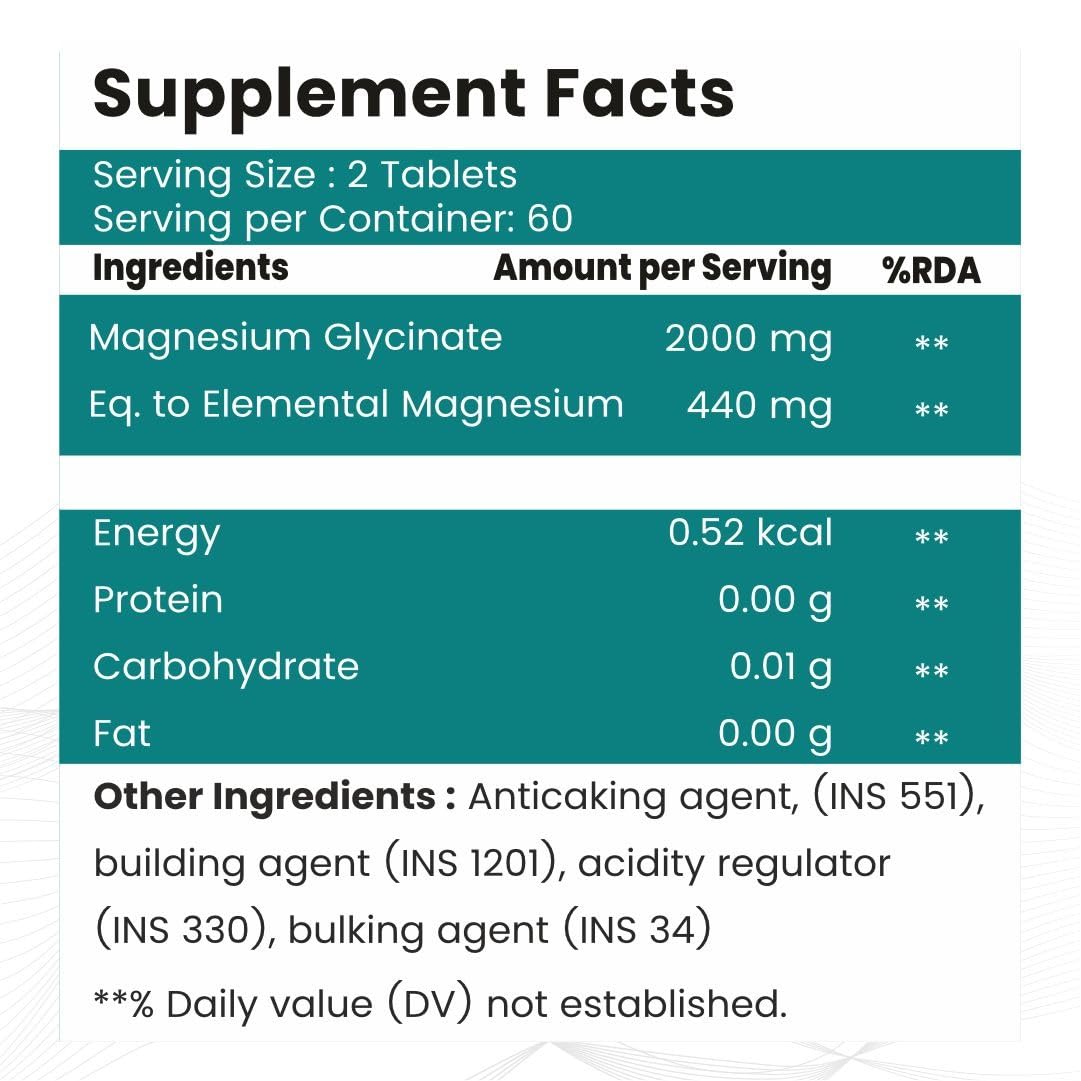 Pure Magnesium Glycinate - Maximum Strength Chelated Magnesium Supplement for Women and Men for Muscle Cramps, Sleep Support and Nerve Health- 2000mg Per Serving, 120 Vegetarian Tablets