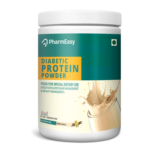 PharmEasy Diabetic Protein Powder - 400g | 5g Protein Per Serving | Sugar-Free Protein Powder for Diabetic Care | Supports Healthy Sugar Levels & Weight Balance | Vanilla Flavor