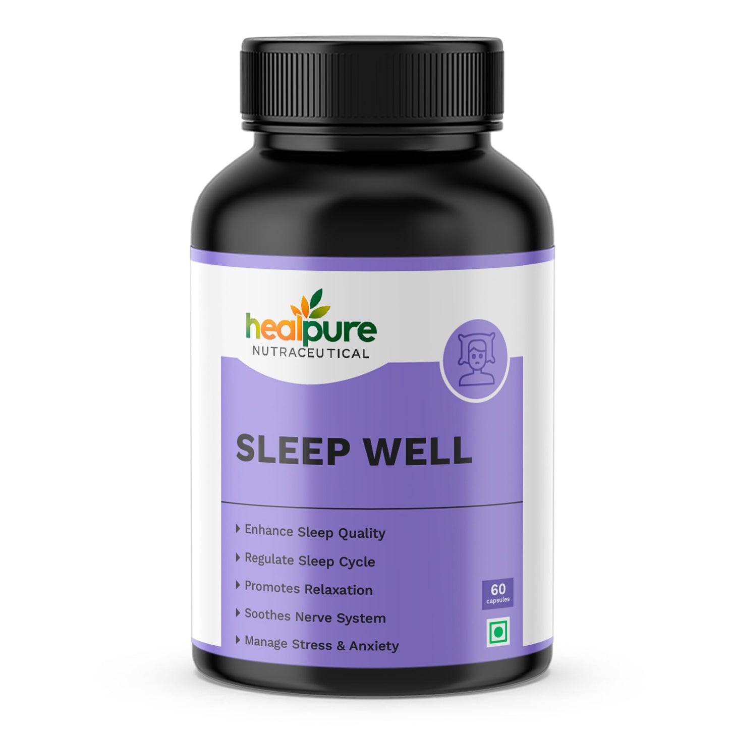 HEALPURE NUTRACEUTICAL Sleep well Support with Melatonin. Valerian root extract. Chamomile flower extract, L- Theonine and Magnesium Bisglycinate for Restful Sleep and Relaxation- (60 Capsules)