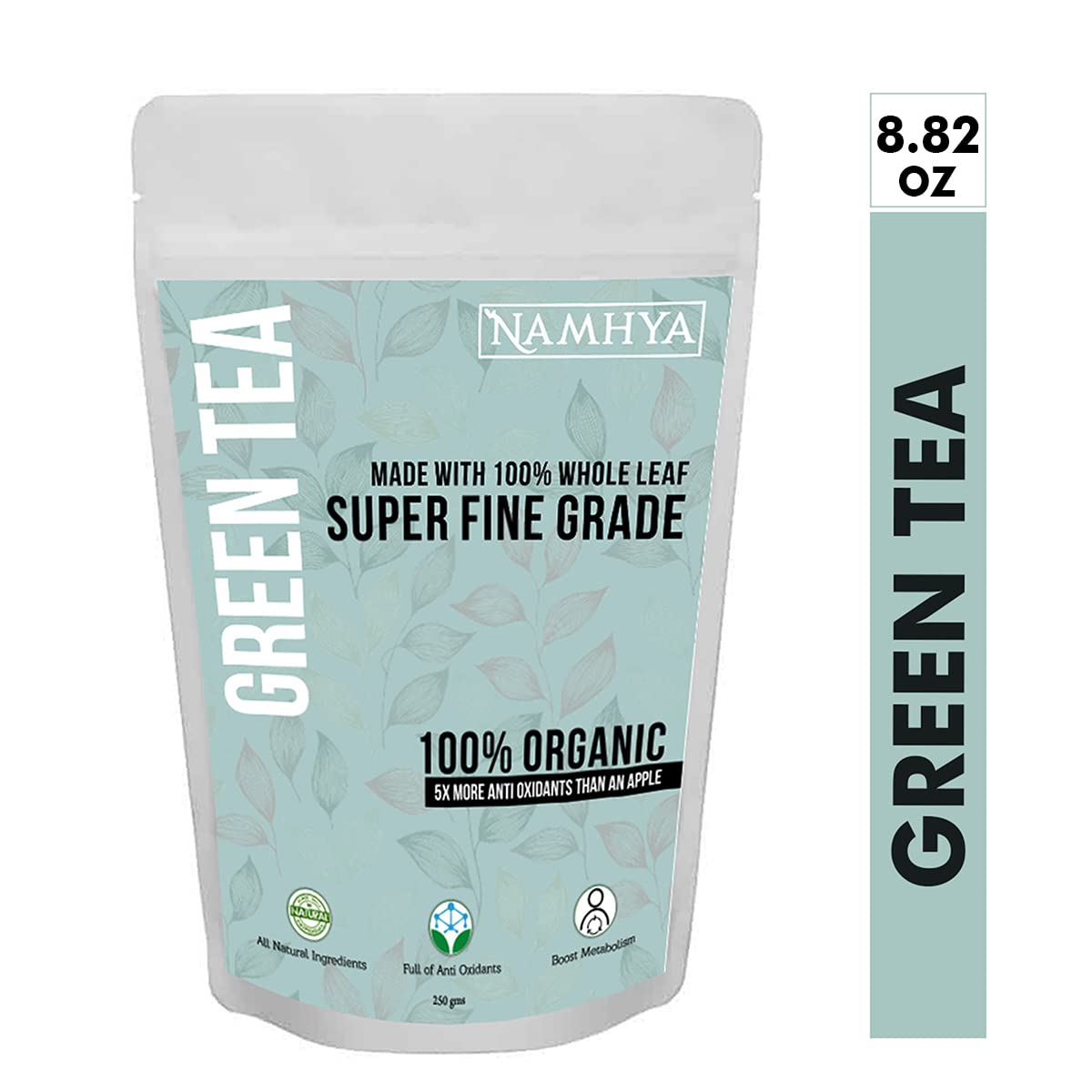 Namhya - Whole Leaf Green Tea - 250g (125 Cups) - Boosts Metabolism, Burns Fat, Supports Heart & Brain - Pure Green Tea Leaves - Natural, No Preservatives - Balances Pitta & Kapha, Supports Digestion