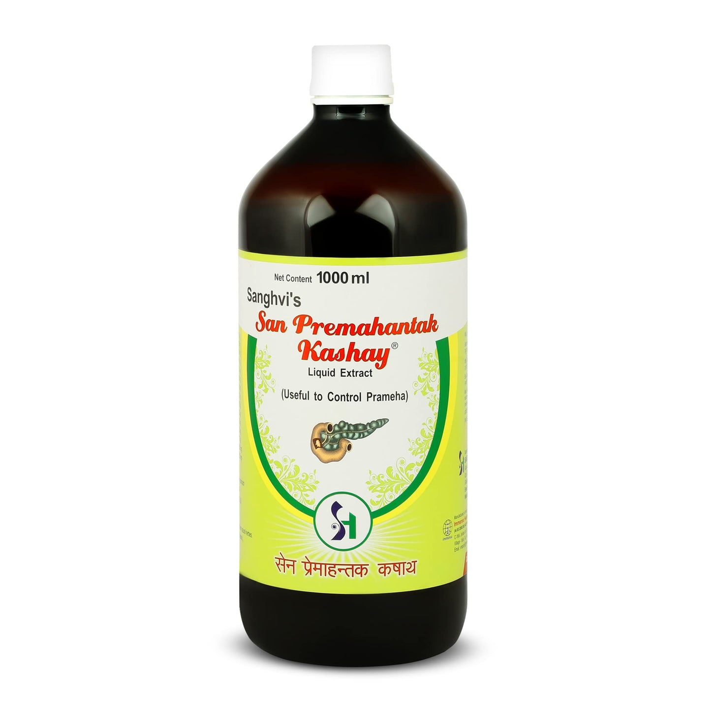 Sanghvi's San Premahantak Kashay (Liquid Extract), Kutaki, Herde and etc, Controls Sugar Level, Digestion, Constipation, Gastric Problems, Prameha, Weakness, 1000 ml