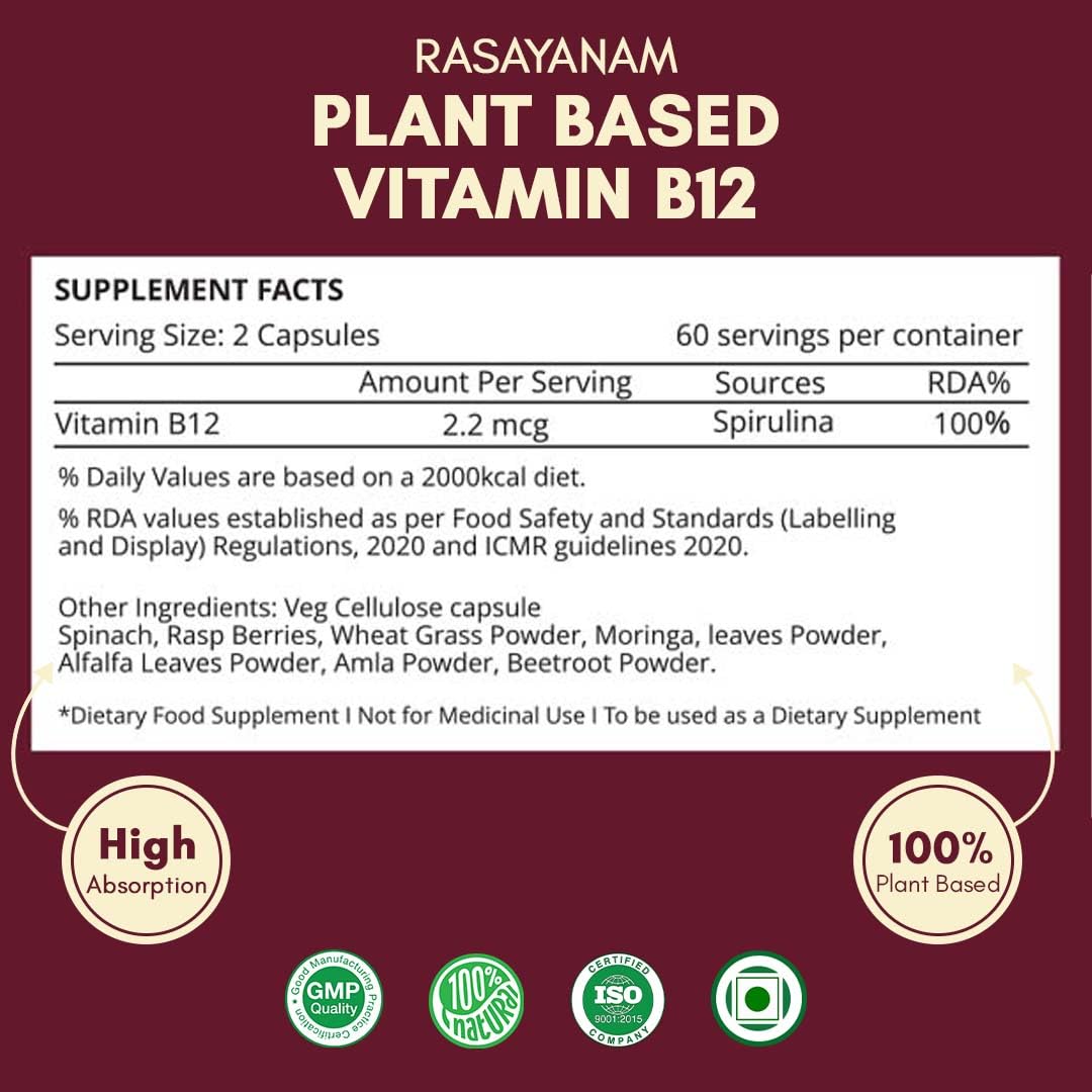 Rasayanam Plant Based Vitamin B12 supplement for Men & Women (120 Capsu- image 2