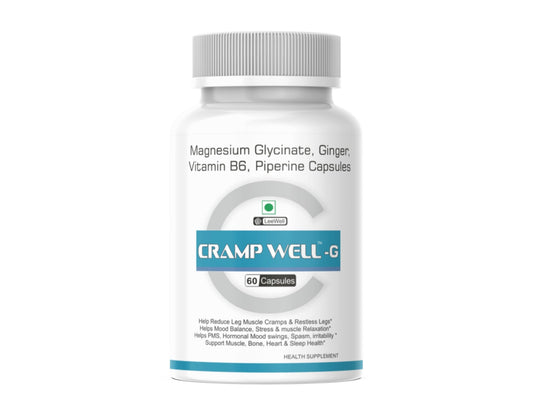 Crampwell -G Magnesium Supplement | Ginger, Vitamin B6, Piperine | Helps Menstrual Cramps, PMS, Muscle Stiffness, Tired Nerves, Calf Pain, Contractions, Stomach Spasms relief support - 60 capsules