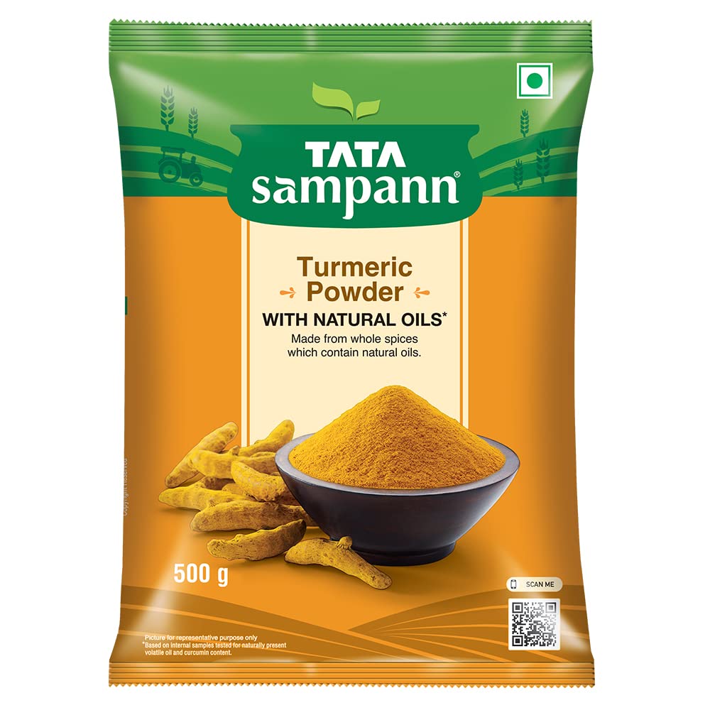 Tata Sampann Turmeric Powder With Natural Oils, 500g & Tata Sampann Hing (Bandhani Hing), Recommended by Chef Sanjeev Kapoor, Compounded Asafoetida, 50g