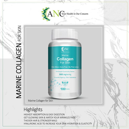 ANC Marine Collagen 3000Mg With Biotin & Vitamin C For Skin, Healthy Hair, Nails & Joints 180 Tablets (Pack of 1)