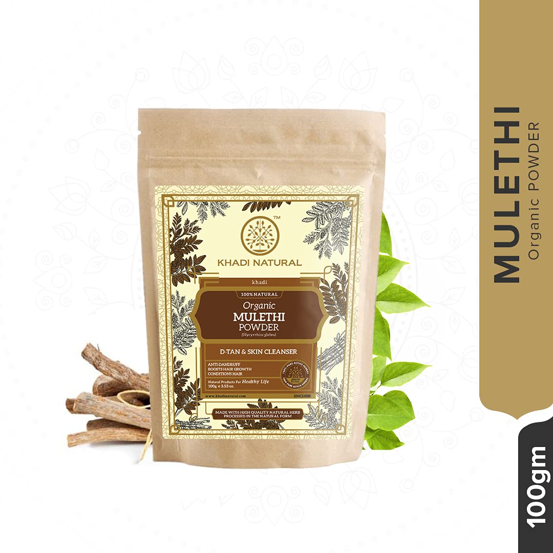 Khadi Natural Mulethi Organic Powder Pack | Herbal Skin & Hair Care Remedy | Natural & Pure Mulethi Powder- Pack of 2 (100 g x 2) (200 g)