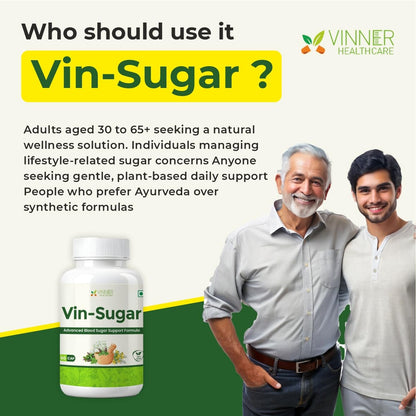 Vinner Healthcare Vin-Sugar Advanced Blood Sugar Support Formula, 60 Capsules, Ayurvedic Herbal Supplement (For both Men and Women)