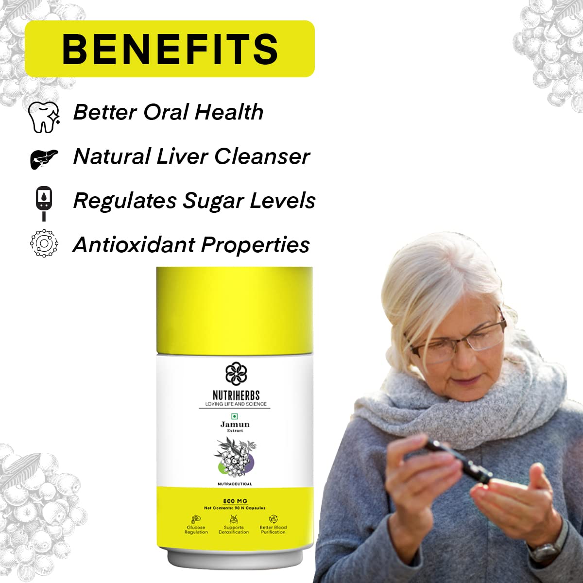 NUTRiHERBS Jamun Seed Extract Capsules 800mg | Herbal Supplement for Di- image 4