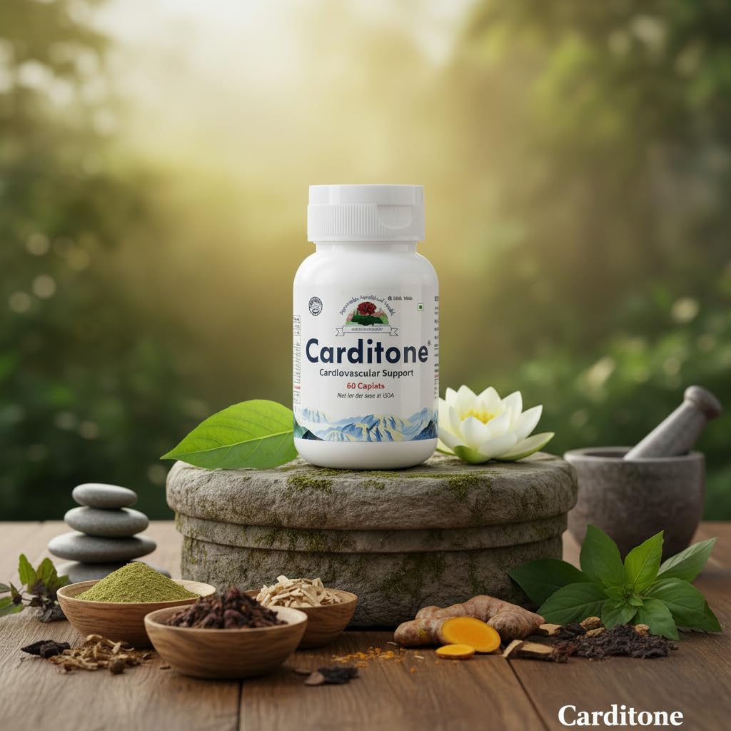 Ayush Herbs Carditone Heart Health Supplement for Women & Men – Natural BP Support Formula with Arjuna, Shankhpushpi, Gokhru, Punarnava, Pushkarmool & Rose Petals – 60 Vegetarian Caplets (1 Count)