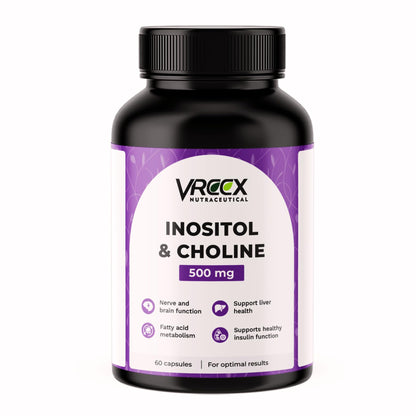 VREEX Choline & Inositol 500 mg – Supports Brain Function, Liver Health & Fat Metabolism – Nootropic Supplement0 (60 Capsules)