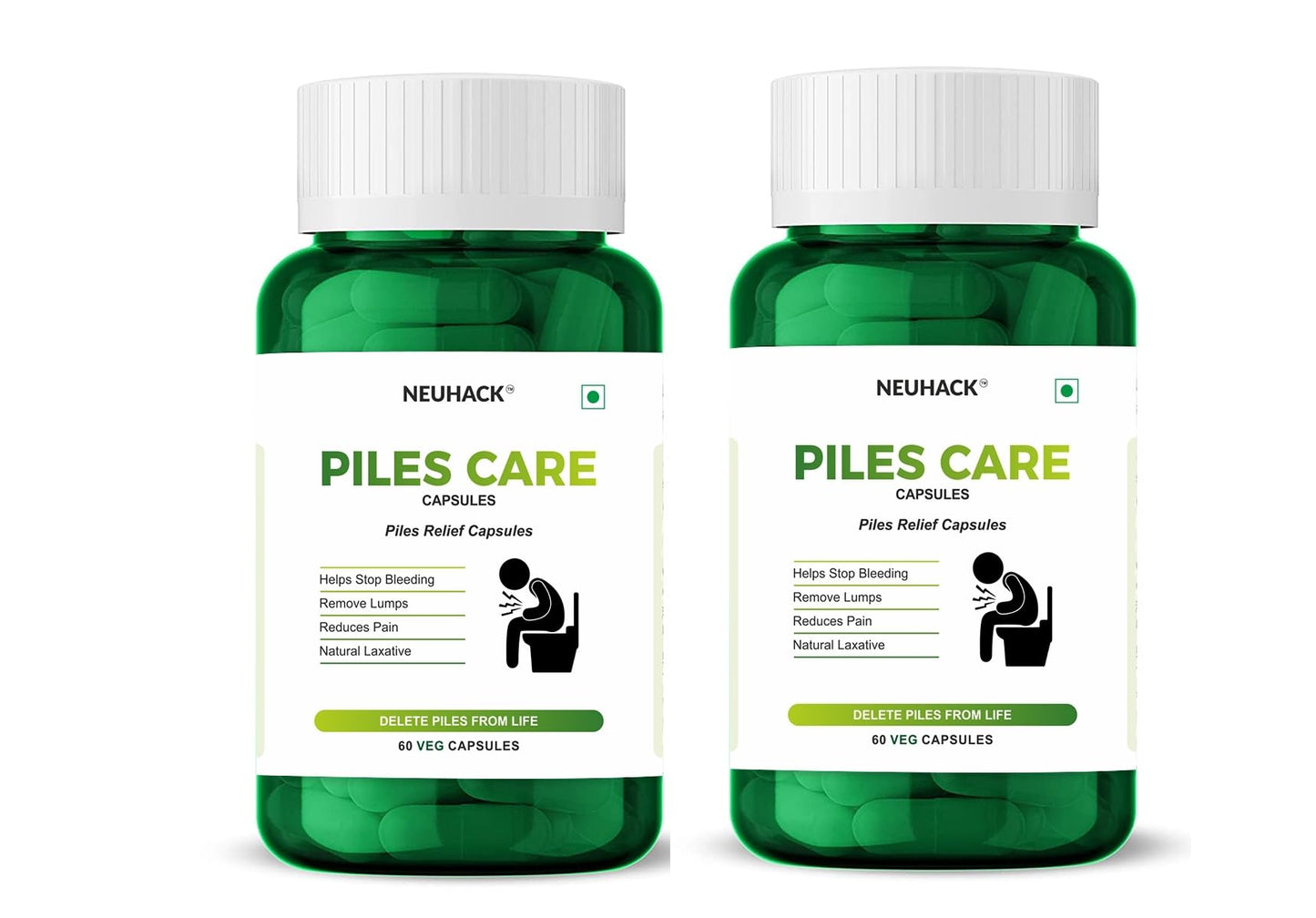 Neuhack Piles care capsules - Pack of 2(60 veg caps each) | Ayurvedic | Fast relief from hemorrhoids & fissure