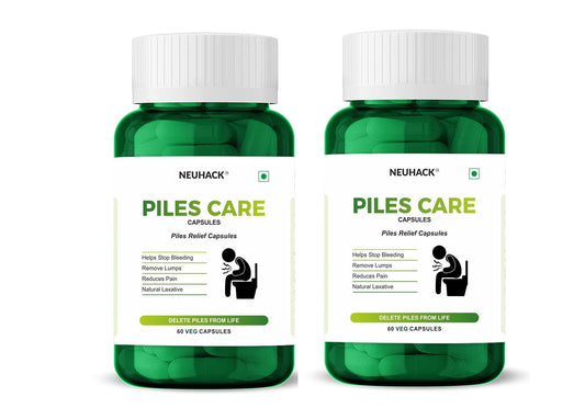 Neuhack Piles care capsules - Pack of 2(60 veg caps each) | Ayurvedic | Fast relief from hemorrhoids & fissure