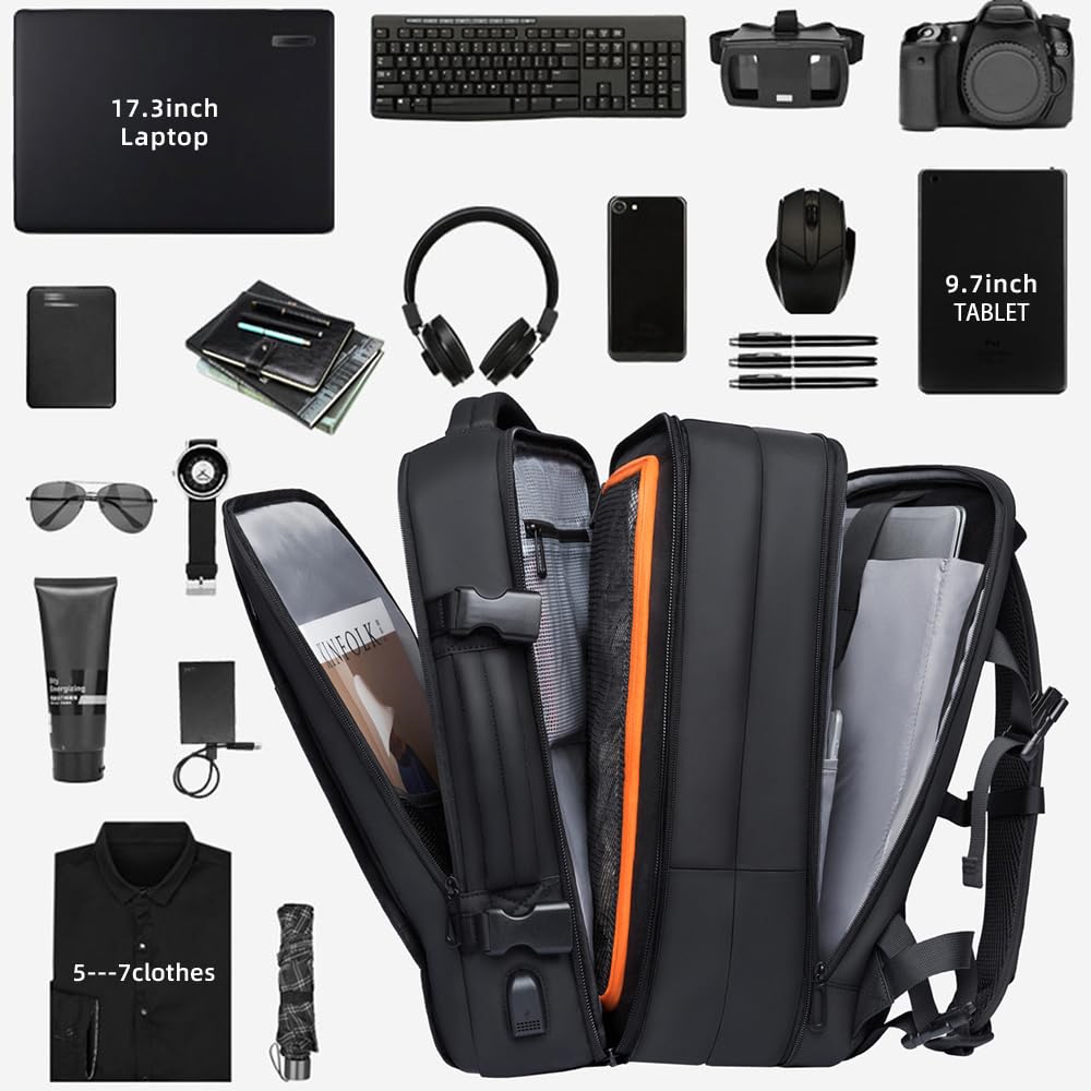35-45L Carry On Backpack Weekender Travel Backpacks 17.3 inch Laptop Back Pack Business Expandable Bag for Men and Women, Black-45l, 45l, Backpack